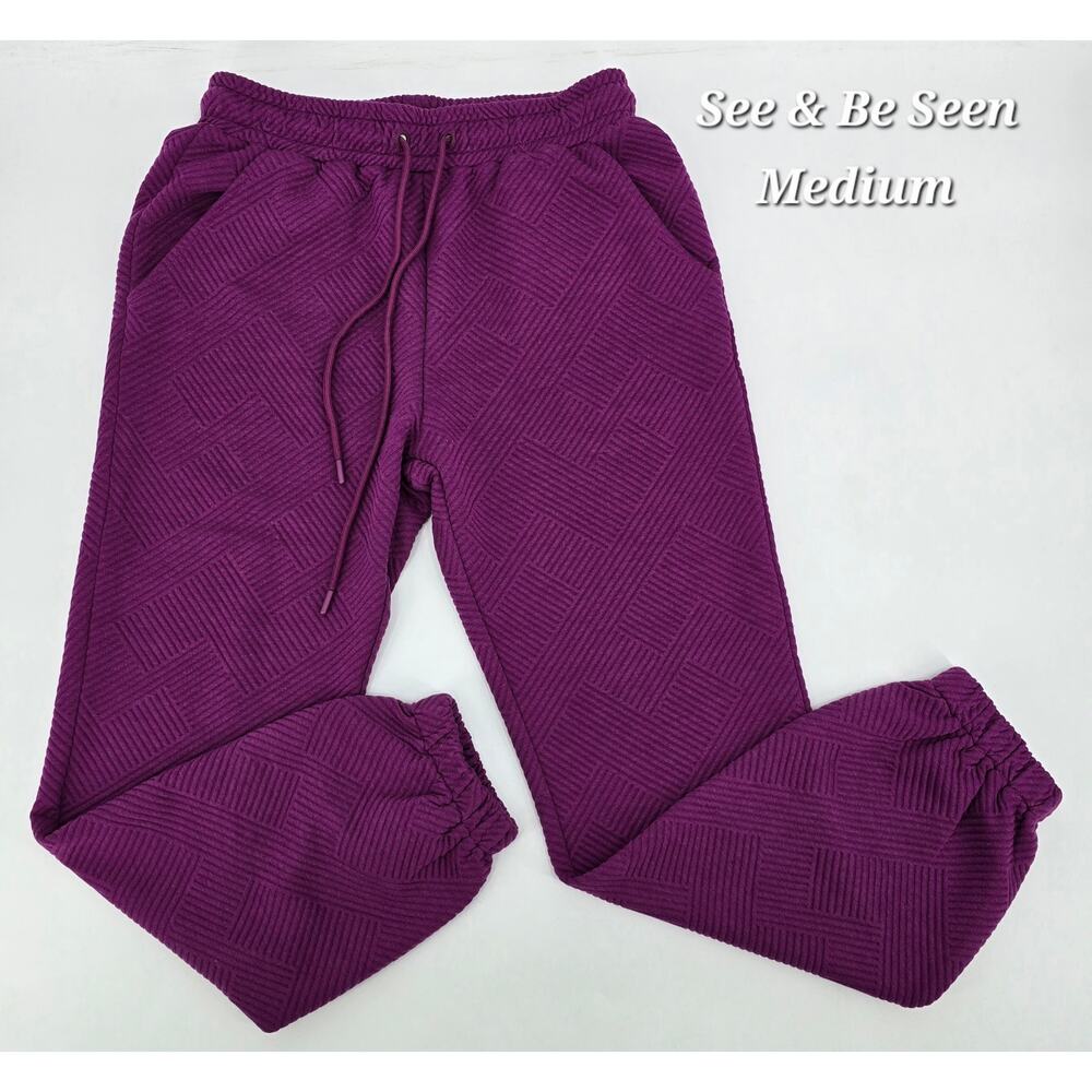 See and Be Seen Amethyst Textured Joggers – Medium Minimalist Lounge Quilted